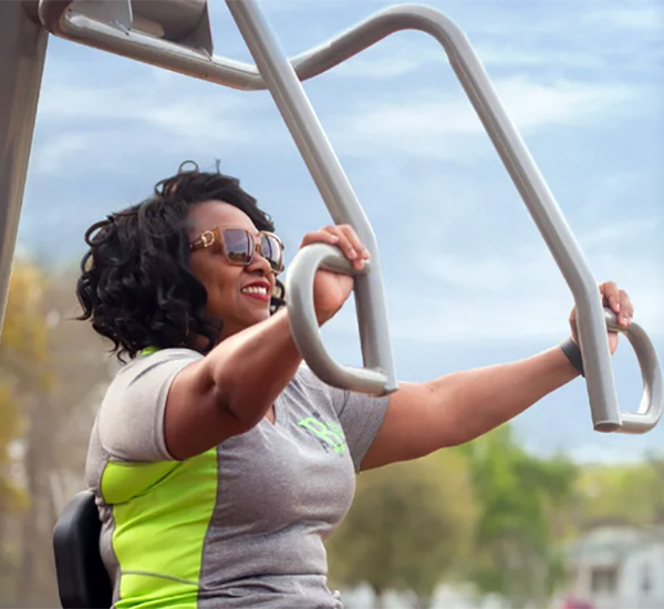 Outdoor fitness equipment installed by Superior Recreation of the Carolinas promoting health and wellness in Carolinas parks.
